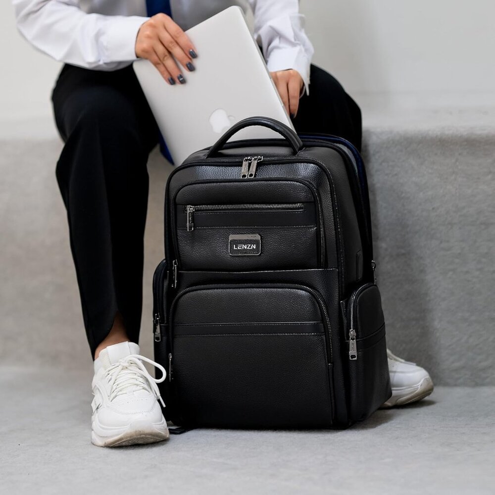 LENZN Durable Leather Laptop Business Backpack - Picture 3 of 9